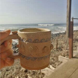 Handmade ceramic sea shell waves mug